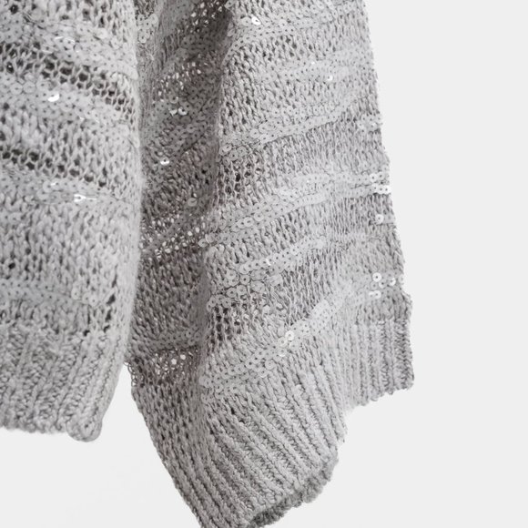 Brunello Cucinelli SS/22 Grey Sequin-Embellished Knitted Cropped Jumper - Picture 7 of 11